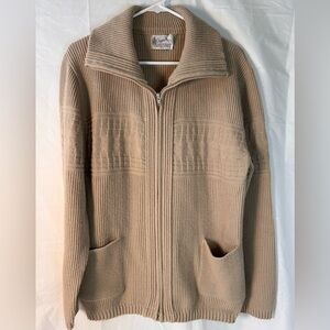 Vintage Men’s Clipper Mist tan zip up knit‎ cardigan sweater Size Large
